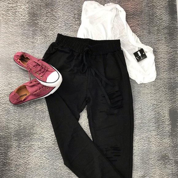 Distressed French Terry Sweatpants - Picture 2 of 5